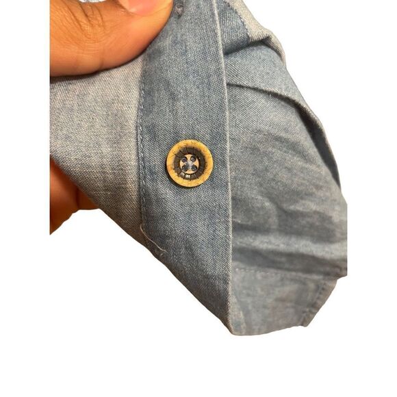 Sacred Threads Dress Womens S/M Chambray Button Up Shirt Hem Roll Tab Sleeves - Picture 4 of 8